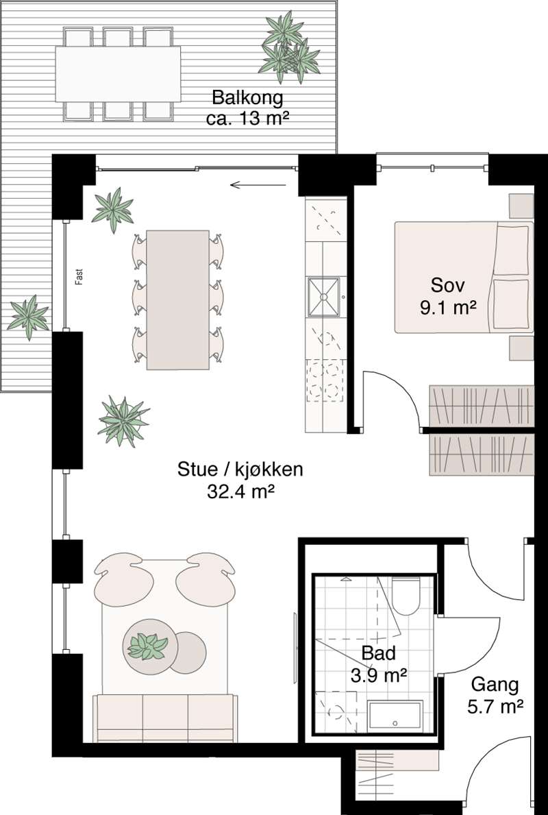 Alternativ planløsning 2-roms